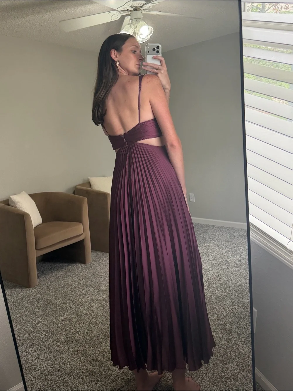 Abercrombie & Fitch Burgundy V-Neck Pleated Maxi Dress